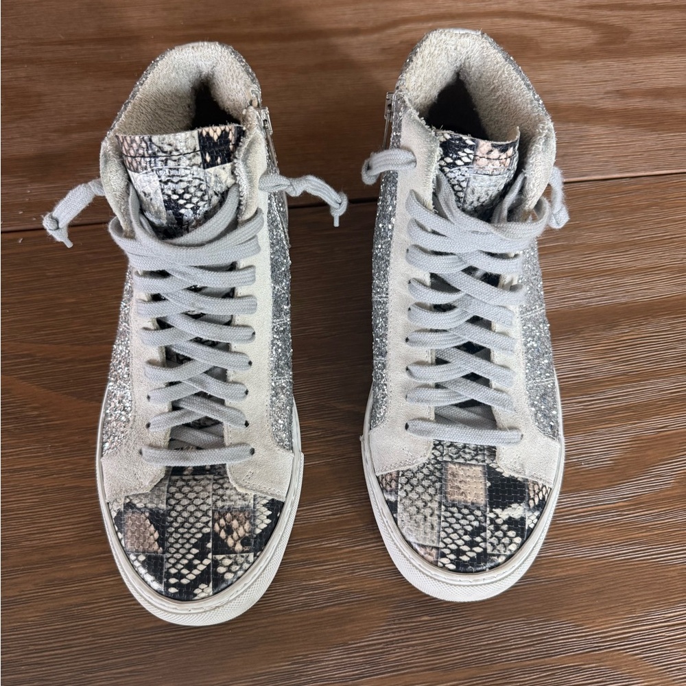 P448 Snake-Print & Glitter High-Top Sneakers